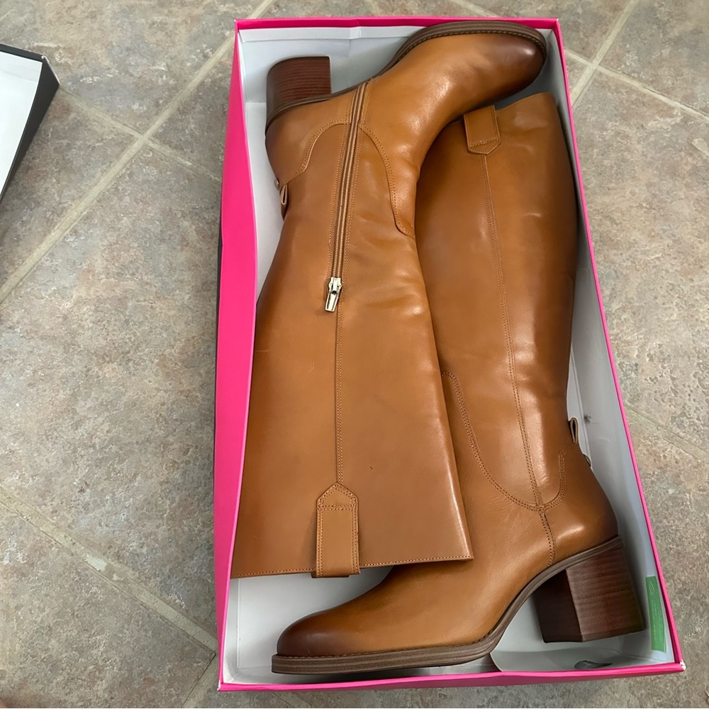 Vince Camuto Cognac Leather Knee-High Block Heel Boots